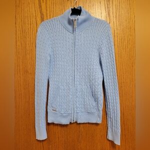 Lauren Ralph Lauren Light Blue Cable Knit Zip-Up Sweater XS